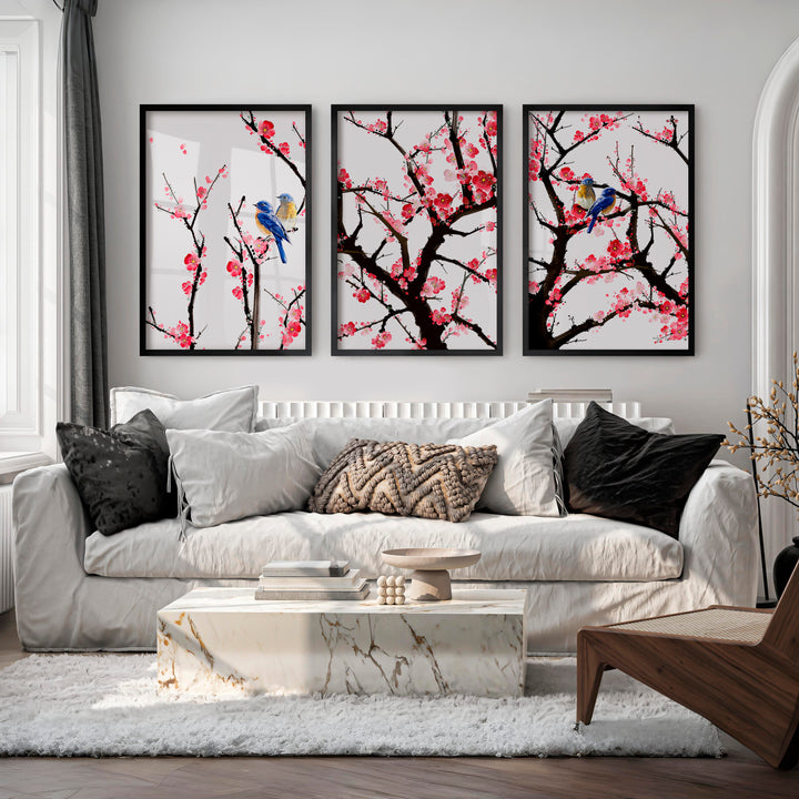 Japanese Wall Art Set of 3 Featuring Tree Cross-Section - Black Framed Poster No Border - Artworksets