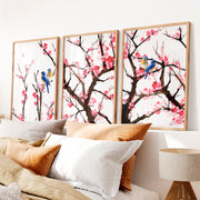 Japanese Wall Art Set of 3 Featuring Tree Cross-Section - Natural Wood Framed Poster No Border - Artworksets