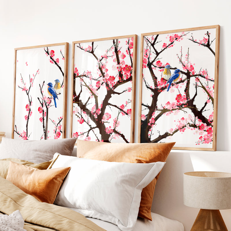 Japanese Wall Art Set of 3 Featuring Tree Cross-Section - Natural Wood Framed Poster No Border - Artworksets