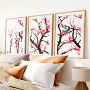 Japanese Wall Art Set of 3 Featuring Tree Cross-Section- Natural Wood Framed Poster with White Border - Artworksets