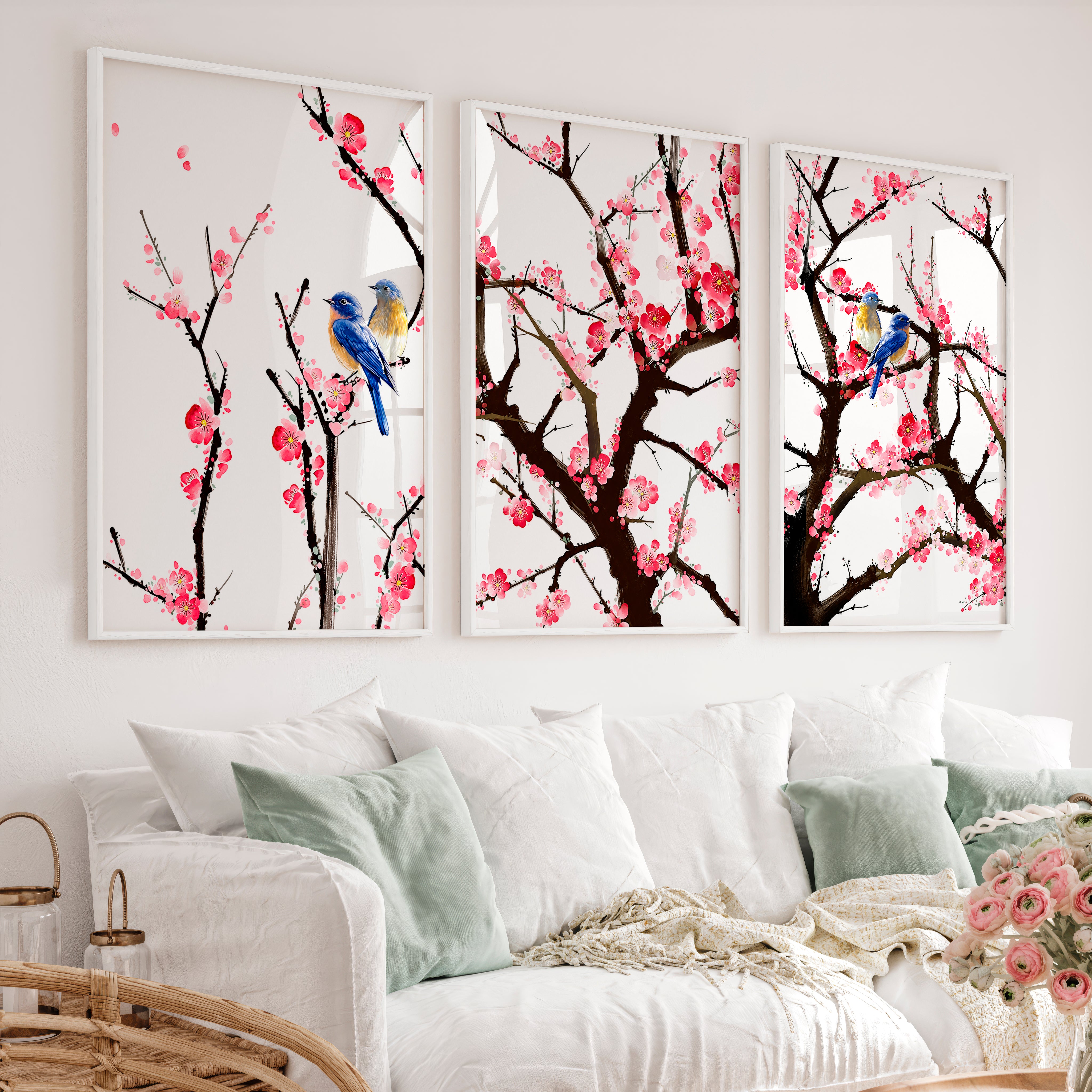 Japanese Wall Art Set of 3 Featuring Tree Cross-Section - White Framed Poster No Border - Artworksets