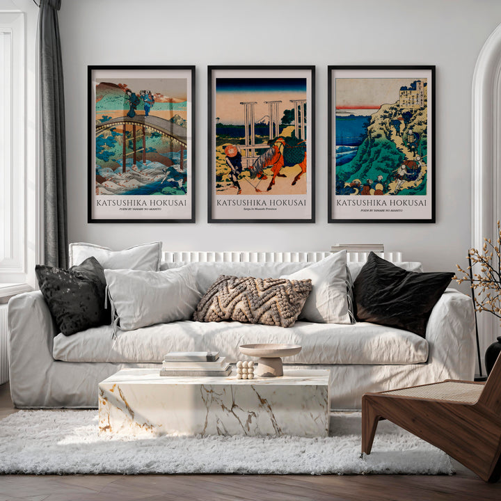 Hokusai Bridge and Mountain Japanese Wall Decor - Black Framed Poster No Border - Artworksets