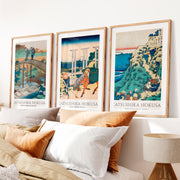 Hokusai Bridge and Mountain Japanese Wall Decor- Natural Wood Framed Poster with White Border - Artworksets