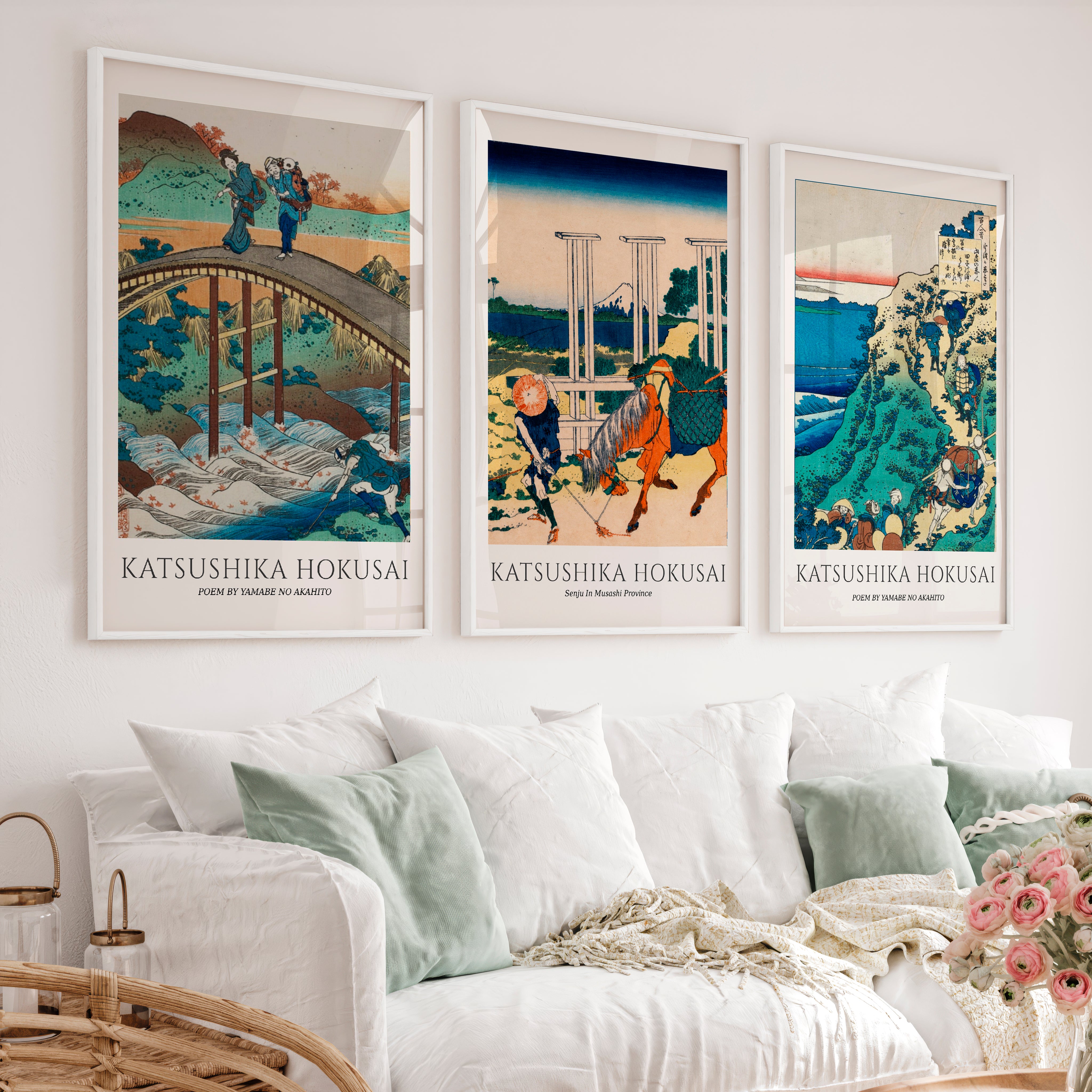 Hokusai Bridge and Mountain Japanese Wall Decor - White Framed Poster No Border - Artworksets