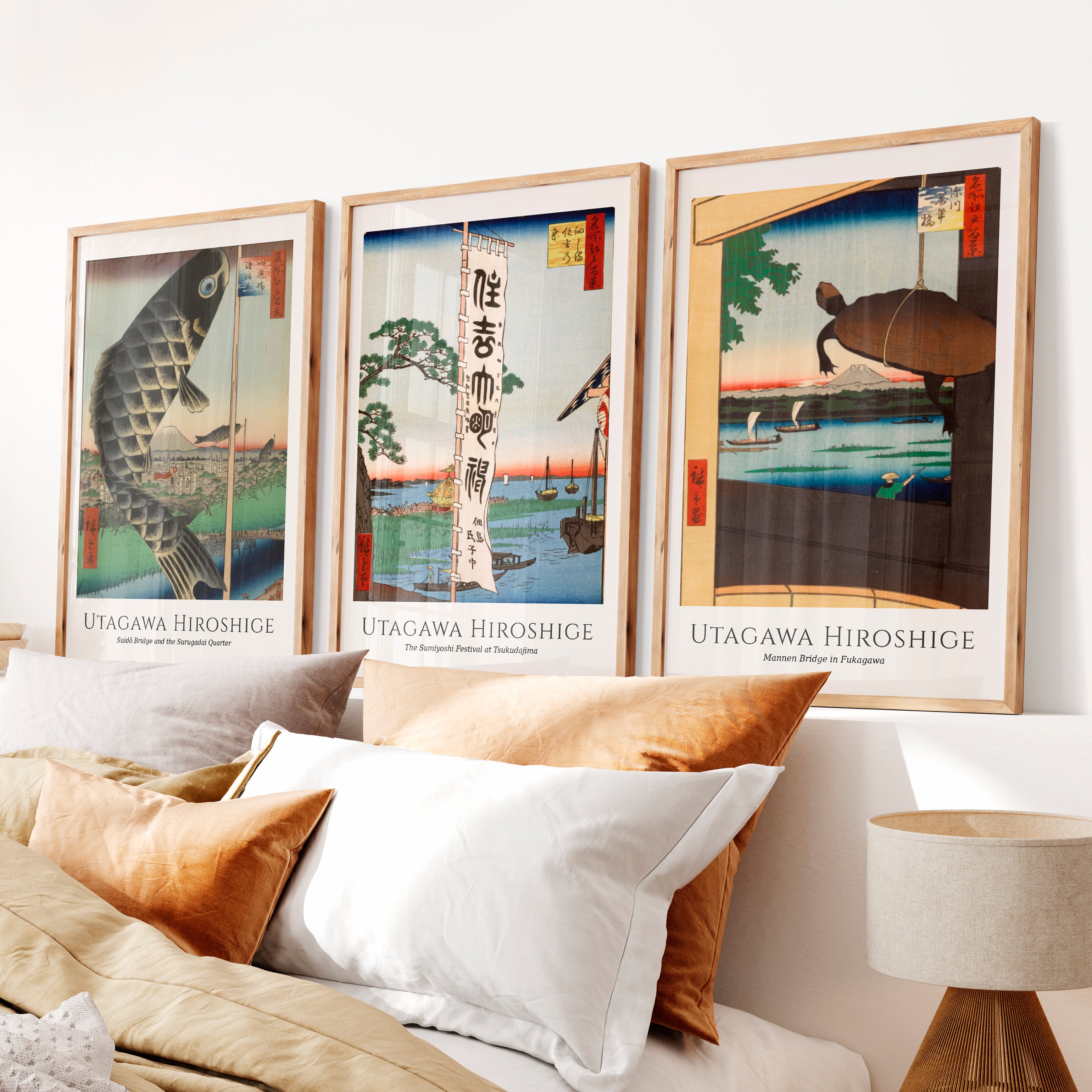 Hiroshige Festival Views Japanese Wall Art - Natural Wood Framed Poster No Border - Artworksets