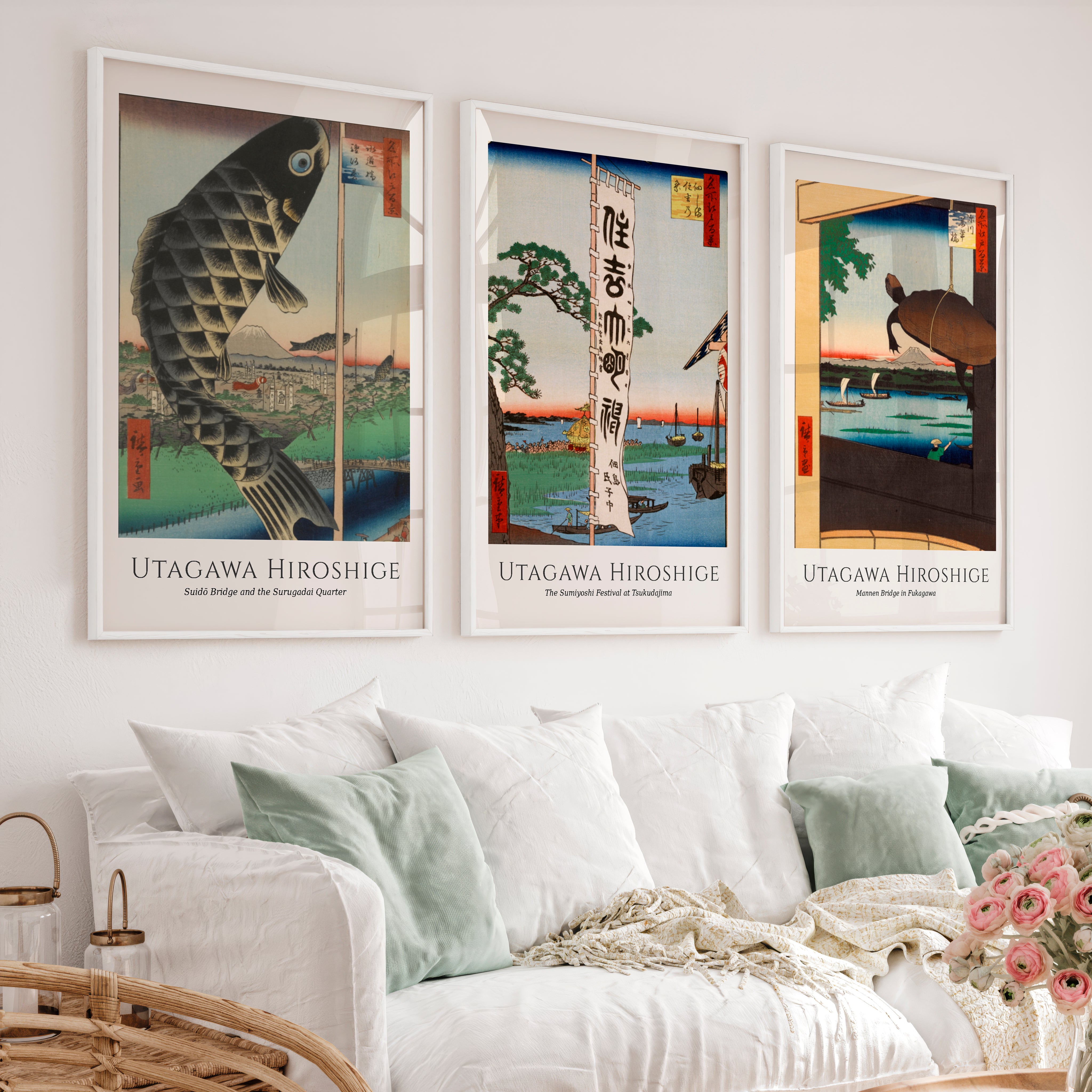 Hiroshige Festival Views Japanese Wall Art - White Framed Poster No Border - Artworksets