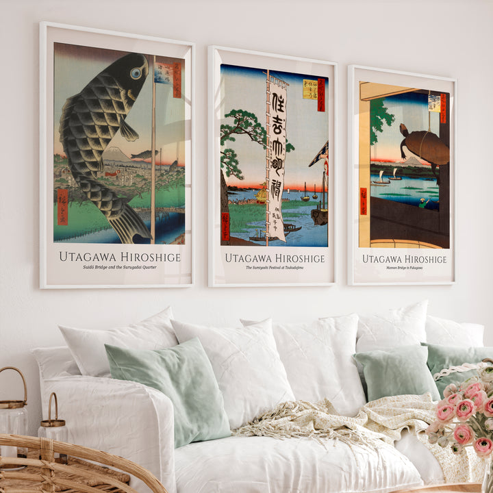 Hiroshige Festival Views Japanese Wall Art - White Framed Poster No Border - Artworksets