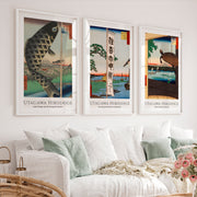 Hiroshige Festival Views Japanese Wall Art - White Framed Poster with White Border - Artworksets