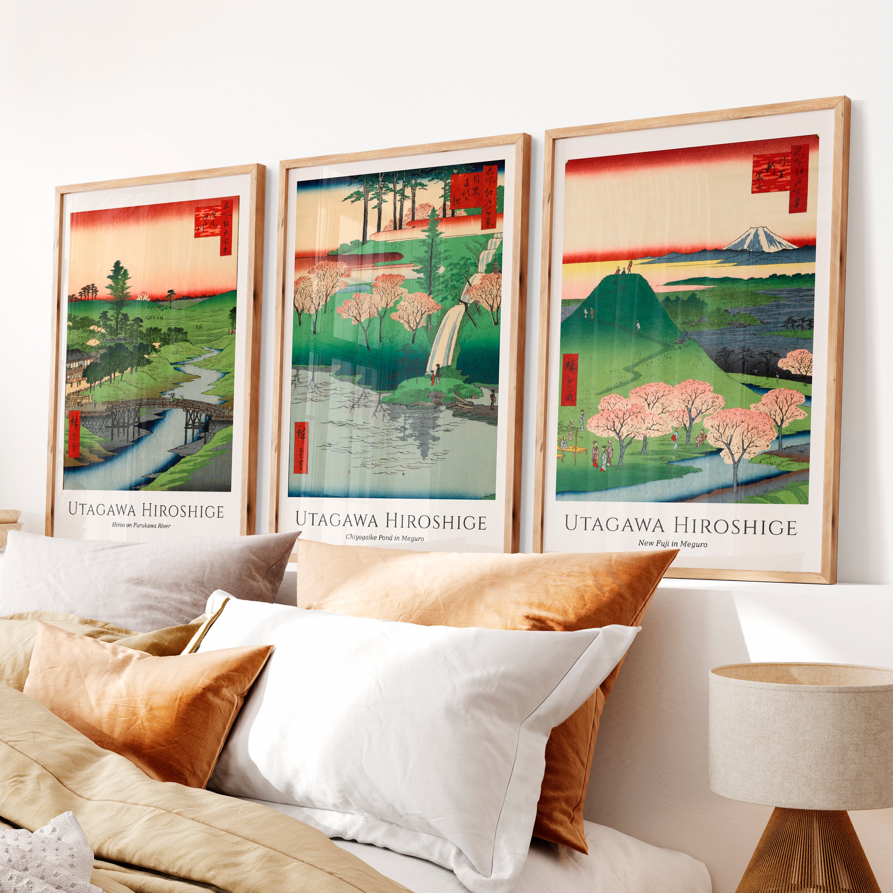 Hiroshige Fuji and Cherry Japanese Wall Pictures - Natural Wood Framed Poster No Border - Artworksets