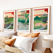 Hiroshige Fuji and Cherry Japanese Wall Pictures- Natural Wood Framed Poster with White Border - Artworksets