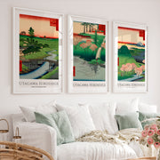 Hiroshige Fuji and Cherry Japanese Wall Pictures - White Framed Poster with White Border - Artworksets