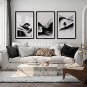 Japanese Wall Pictures Featuring Sunset Hills and Stylized Tree - Black Framed Poster with White Border - Artworksets