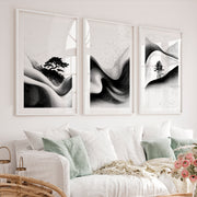 Japanese Wall Pictures Featuring Sunset Hills and Stylized Tree - White Framed Poster with White Border - Artworksets