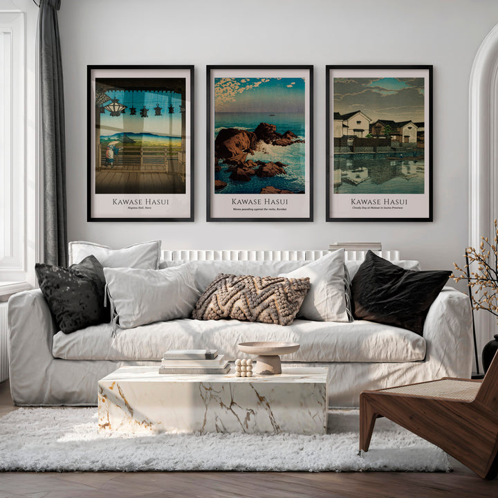 Coastal Hasui japanese wall posters Set - Black Framed Poster No Border - Artworksets