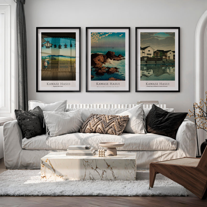 Coastal Hasui japanese wall posters Set - Black Framed Poster with White Border - Artworksets