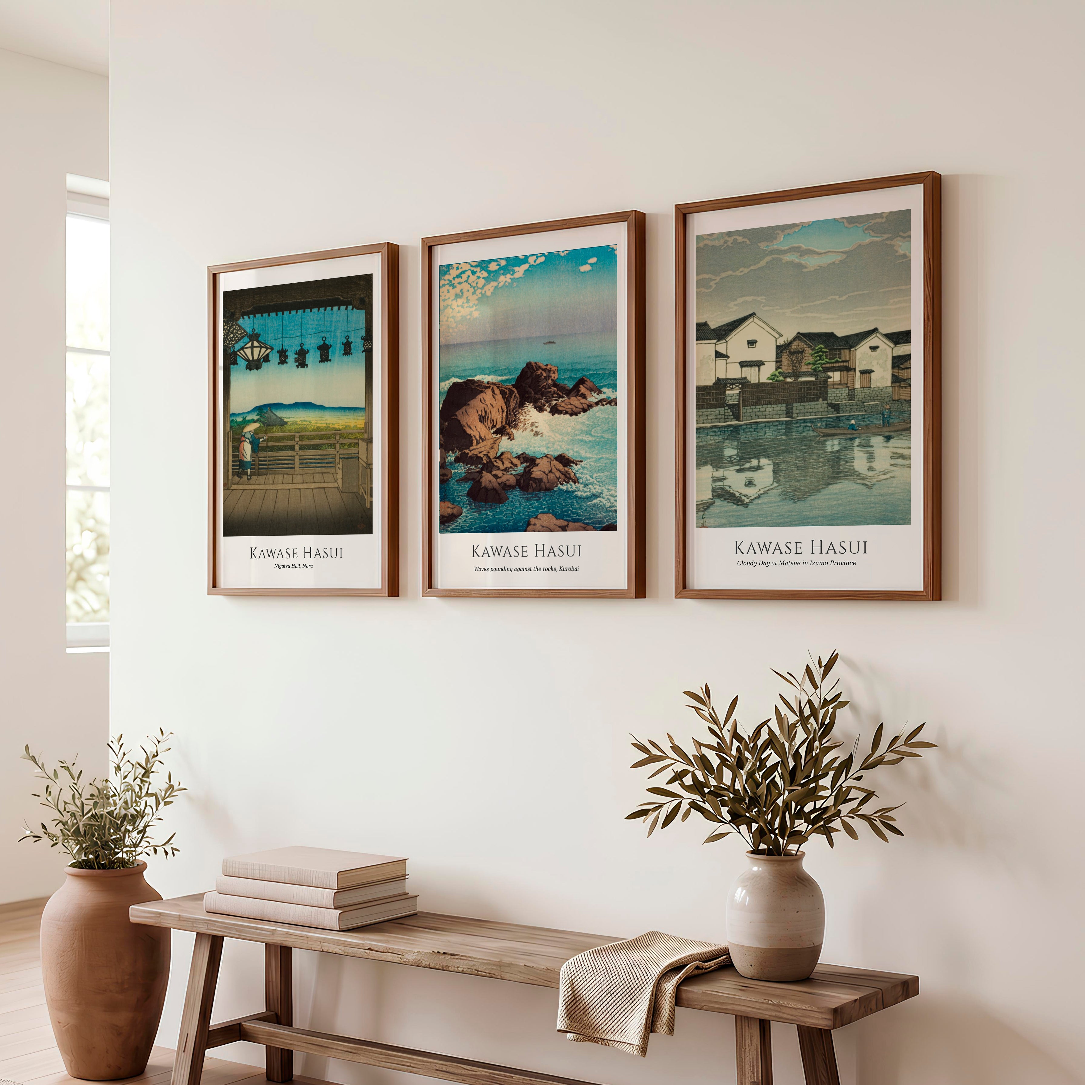 Coastal Hasui japanese wall posters Set - Dark Brown Framed Poster No Border - Artworksets