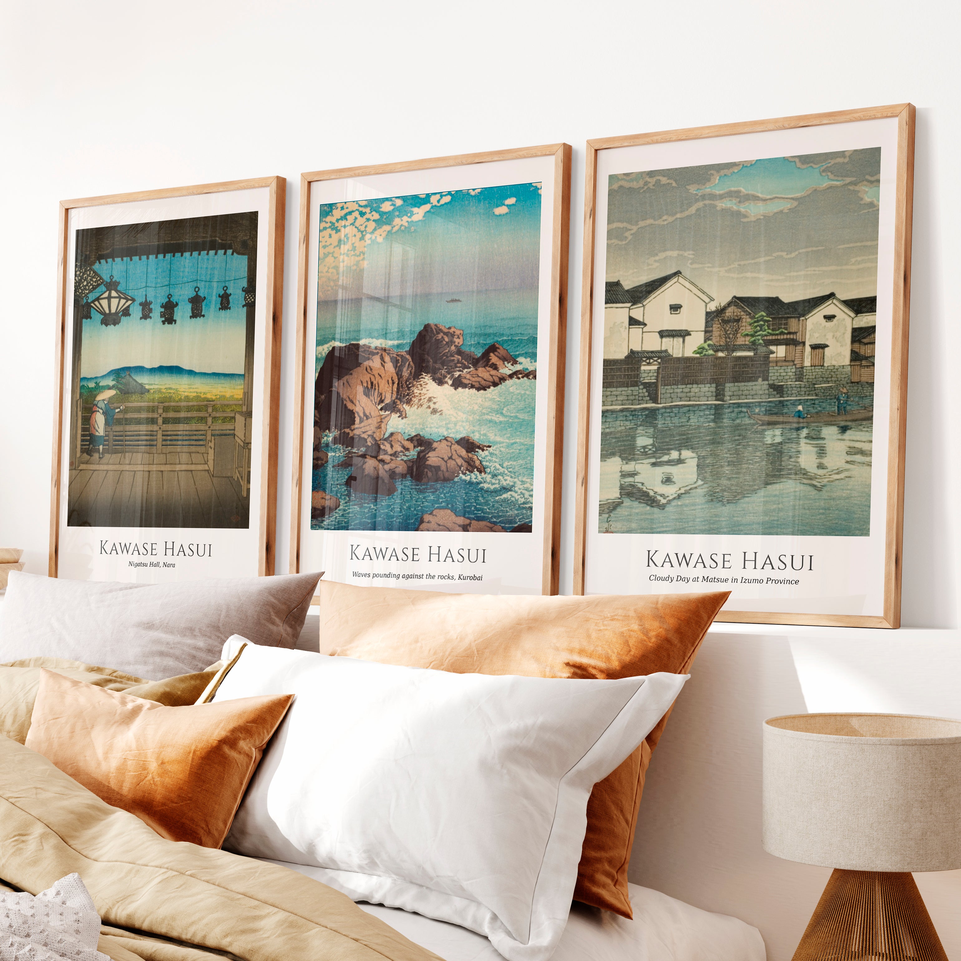 Coastal Hasui japanese wall posters Set - Natural Wood Framed Poster No Border - Artworksets