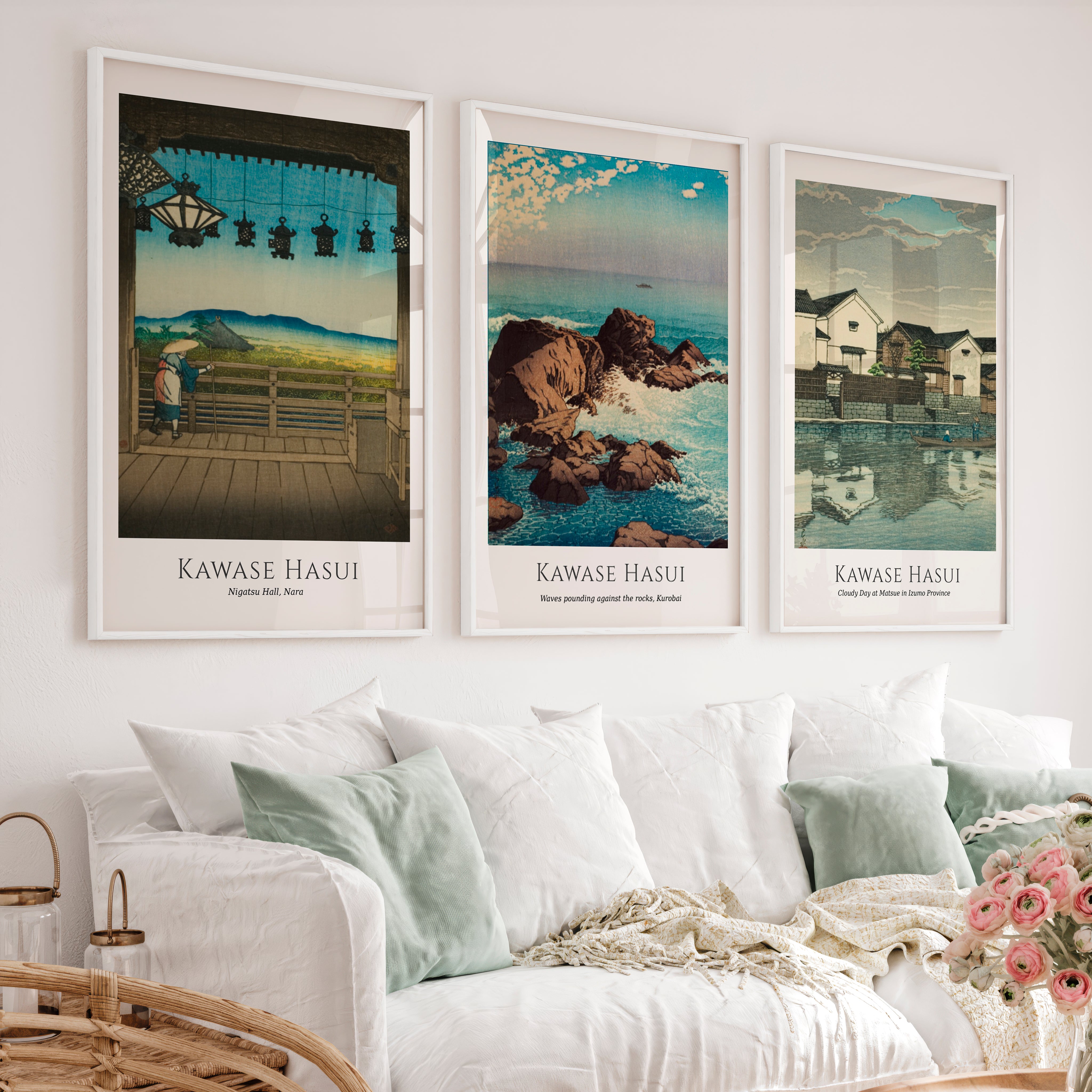 Coastal Hasui japanese wall posters Set - White Framed Poster No Border - Artworksets
