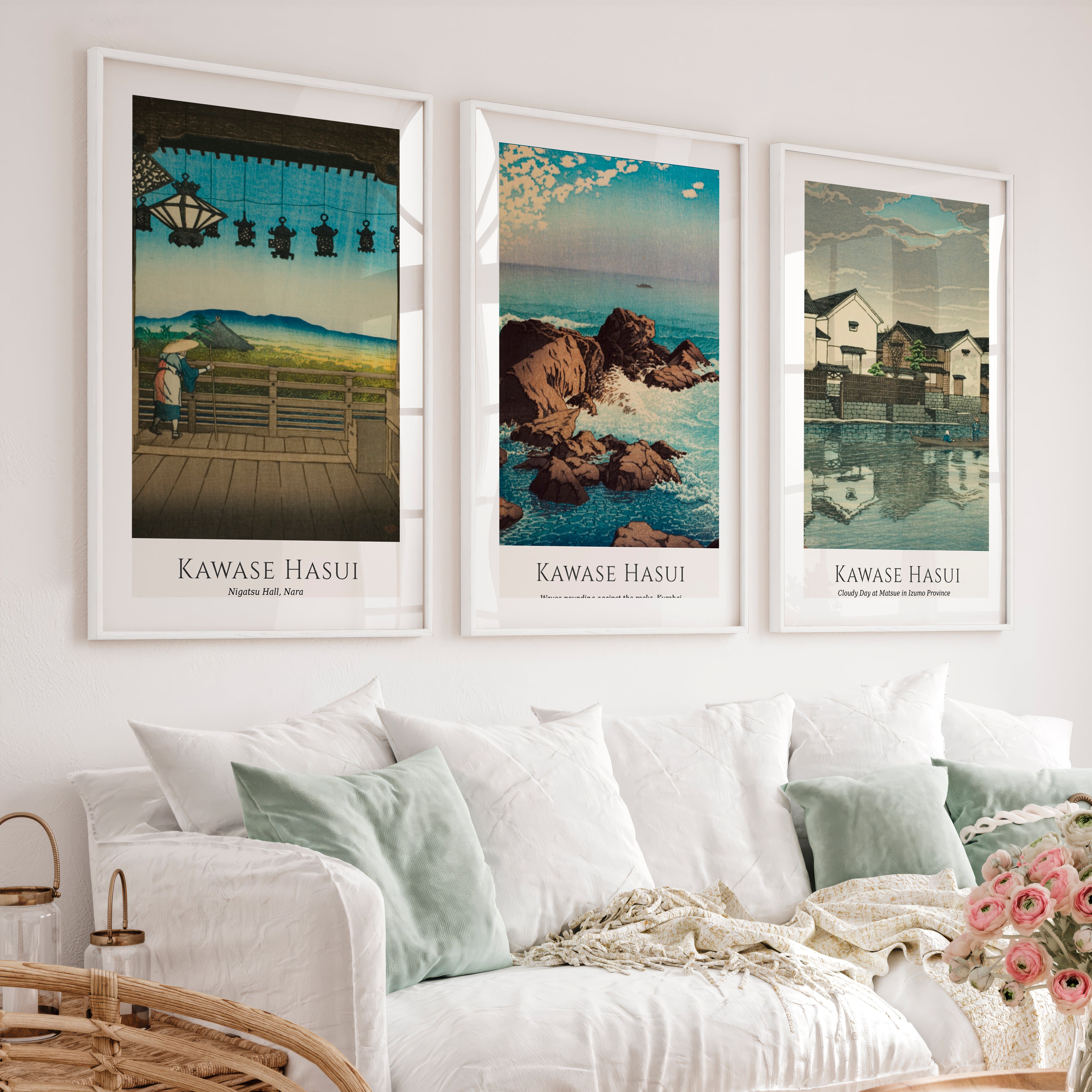 Coastal Hasui japanese wall posters Set - White Framed Poster with White Border - Artworksets