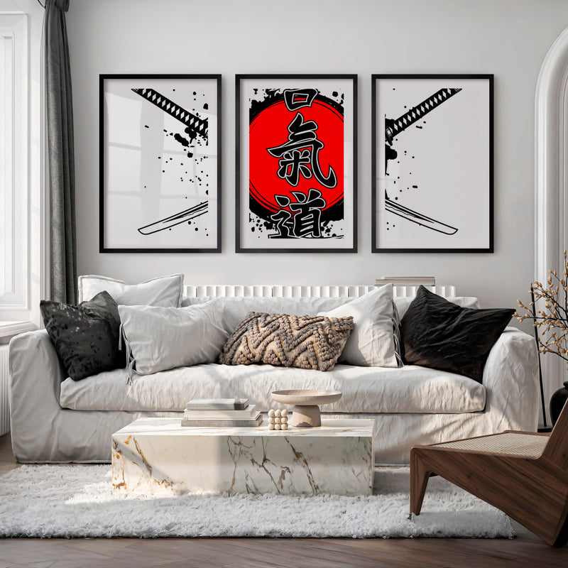Japanese Wall Print Featuring Torii Gate and Cherry Blossoms - Black Framed Poster with White Border - Artworksets