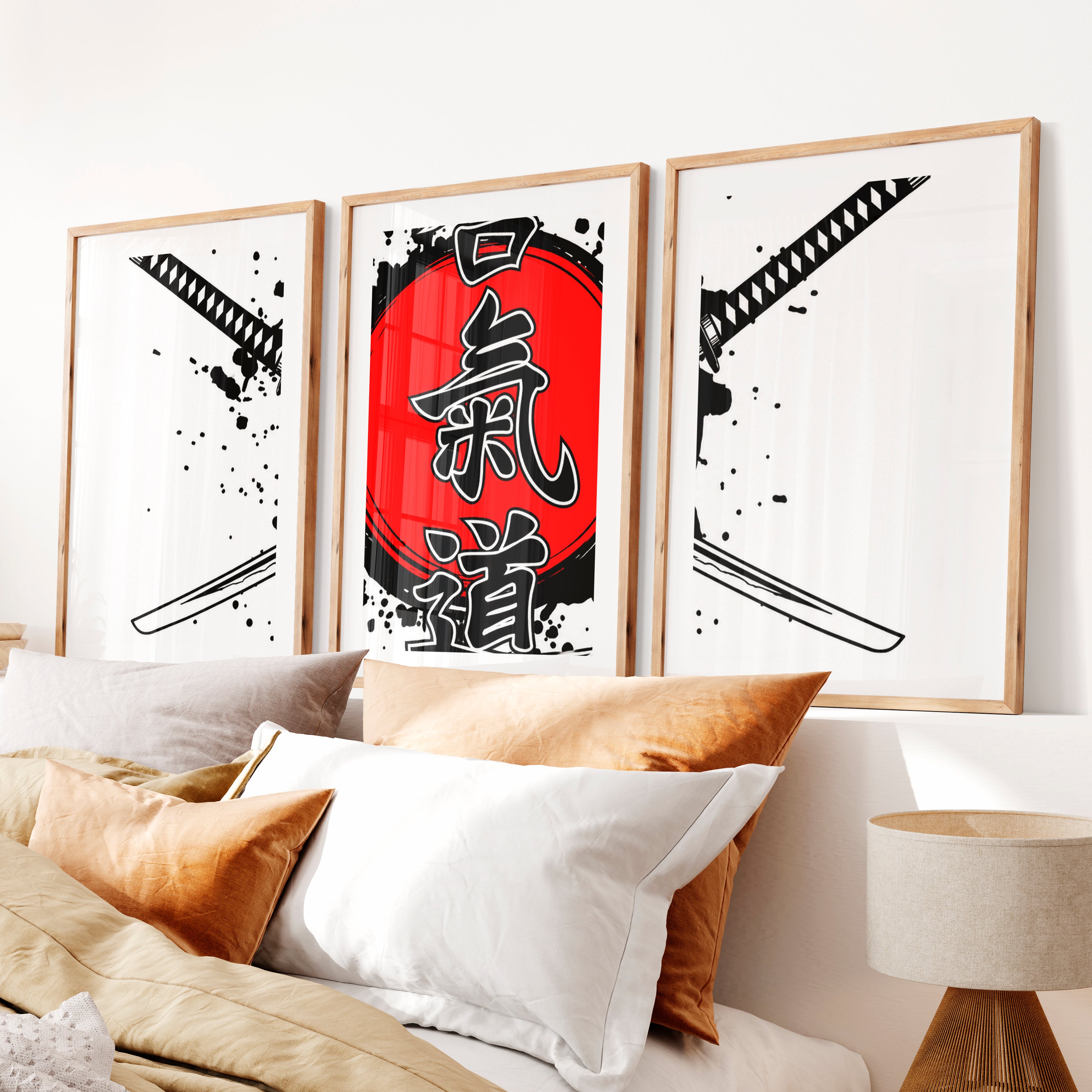 Japanese Wall Print Featuring Torii Gate and Cherry Blossoms- Natural Wood Framed Poster with White Border - Artworksets