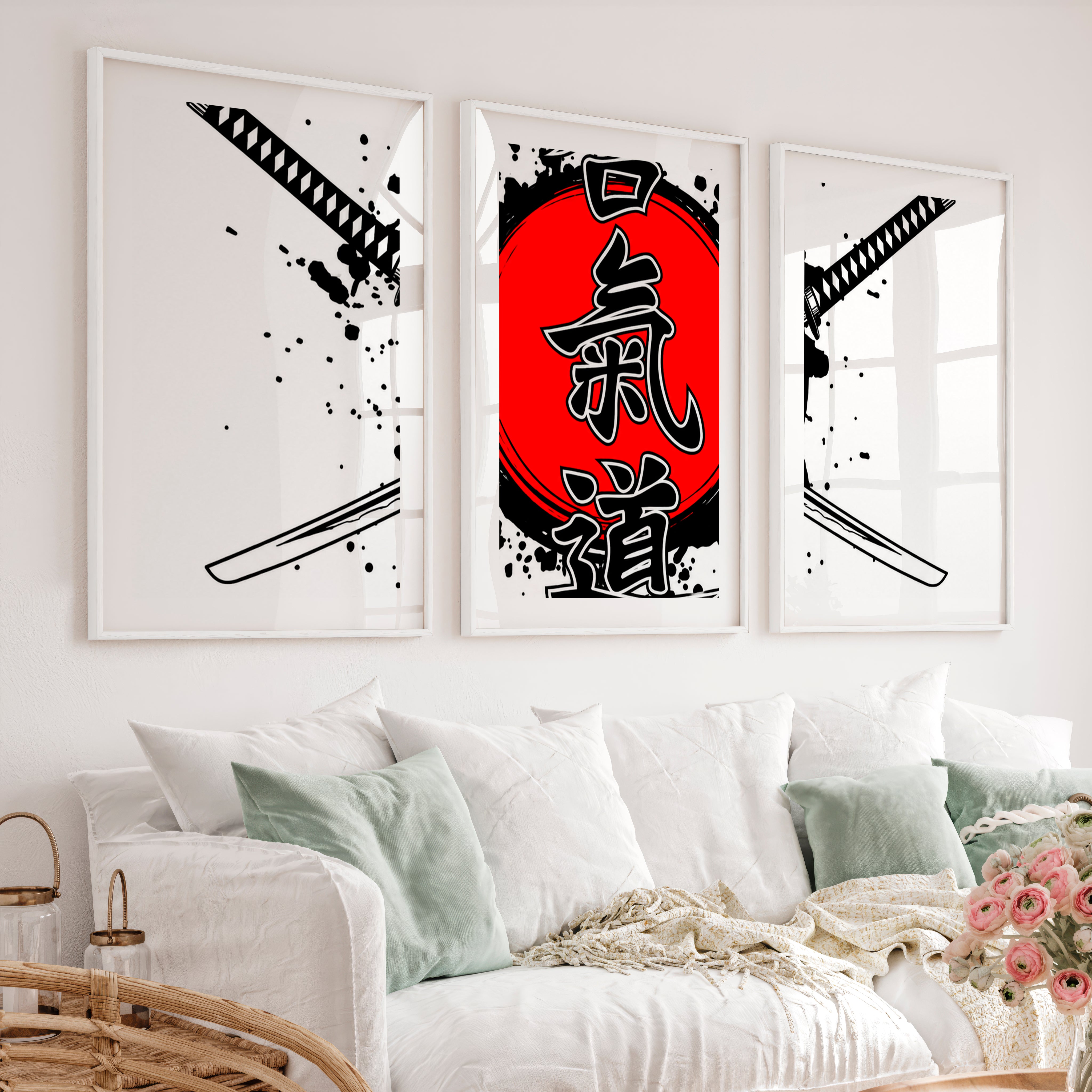 Japanese Wall Print Featuring Torii Gate and Cherry Blossoms - White Framed Poster with White Border - Artworksets