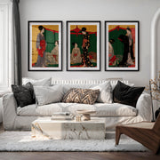 Modern Japanese Wall with Vertical and Horizontal Shapes - Black Framed Poster with White Border - Artworksets