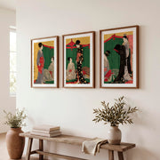 Modern Japanese Wall with Vertical and Horizontal Shapes - Dark Brown Framed Poster with White Border - Artworksets
