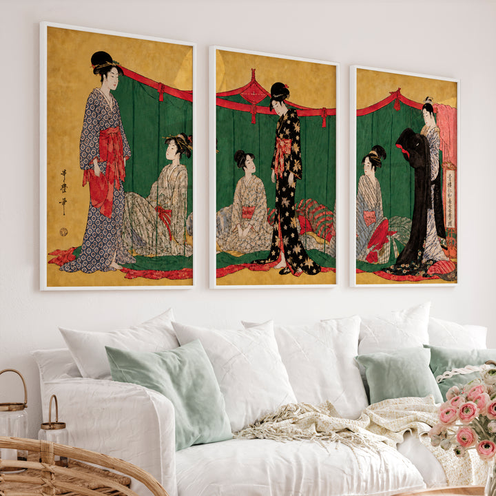 Modern Japanese Wall with Vertical and Horizontal Shapes - White Framed Poster No Border - Artworksets