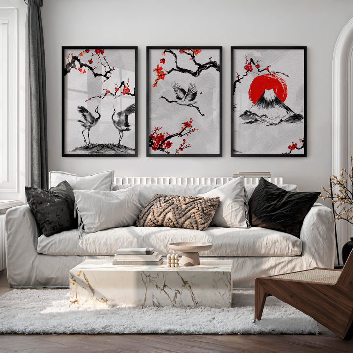 Japanese Wave Art Featuring Ocean Waves and Mountains - Black Framed Poster No Border - Artworksets