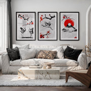Japanese Wave Art Featuring Ocean Waves and Mountains - Black Framed Poster with White Border - Artworksets