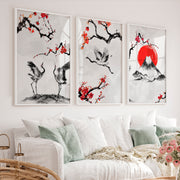 Japanese Wave Art Featuring Ocean Waves and Mountains - White Framed Poster No Border - Artworksets