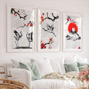 Japanese Wave Art Featuring Ocean Waves and Mountains - White Framed Poster with White Border - Artworksets