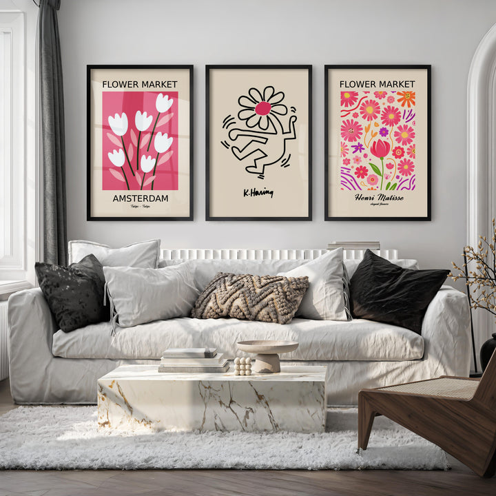 Keith Haring & Matisse Pink Set of 3 Prints - Black Framed Poster No Border - Artworksets