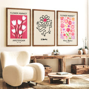 Keith Haring & Matisse Pink Set of 3 Prints - Dark Brown Framed Poster No Border - Artworksets