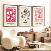 Keith Haring & Matisse Pink Set of 3 Prints - Dark Brown Framed Poster with White Border - Artworksets