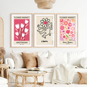 Keith Haring & Matisse Pink Set of 3 Prints- Natural Wood Framed Poster with White Border - Artworksets