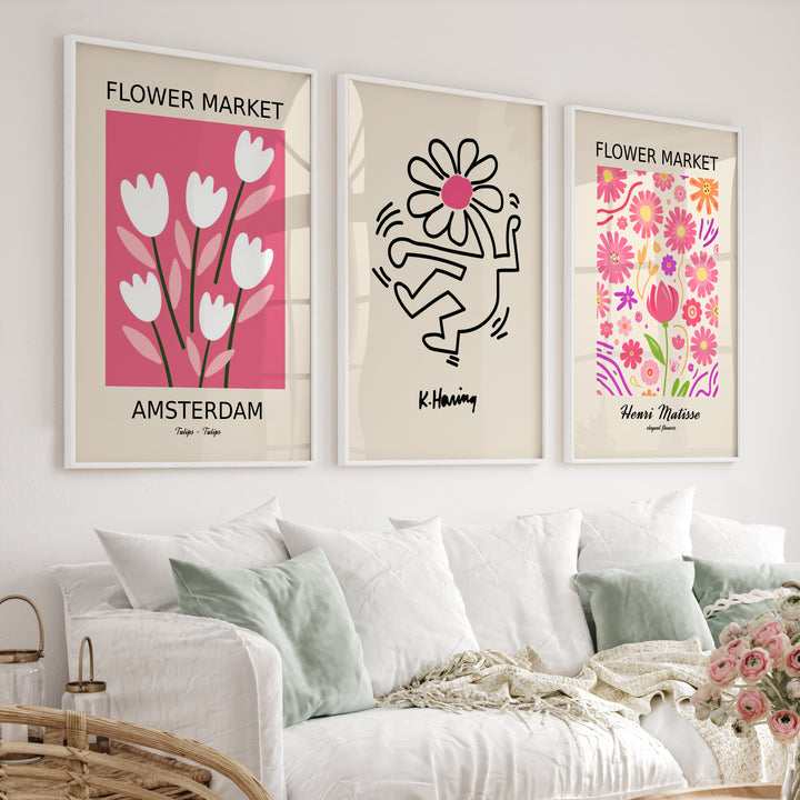 Keith Haring & Matisse Pink Set of 3 Prints - White Framed Poster No Border - Artworksets
