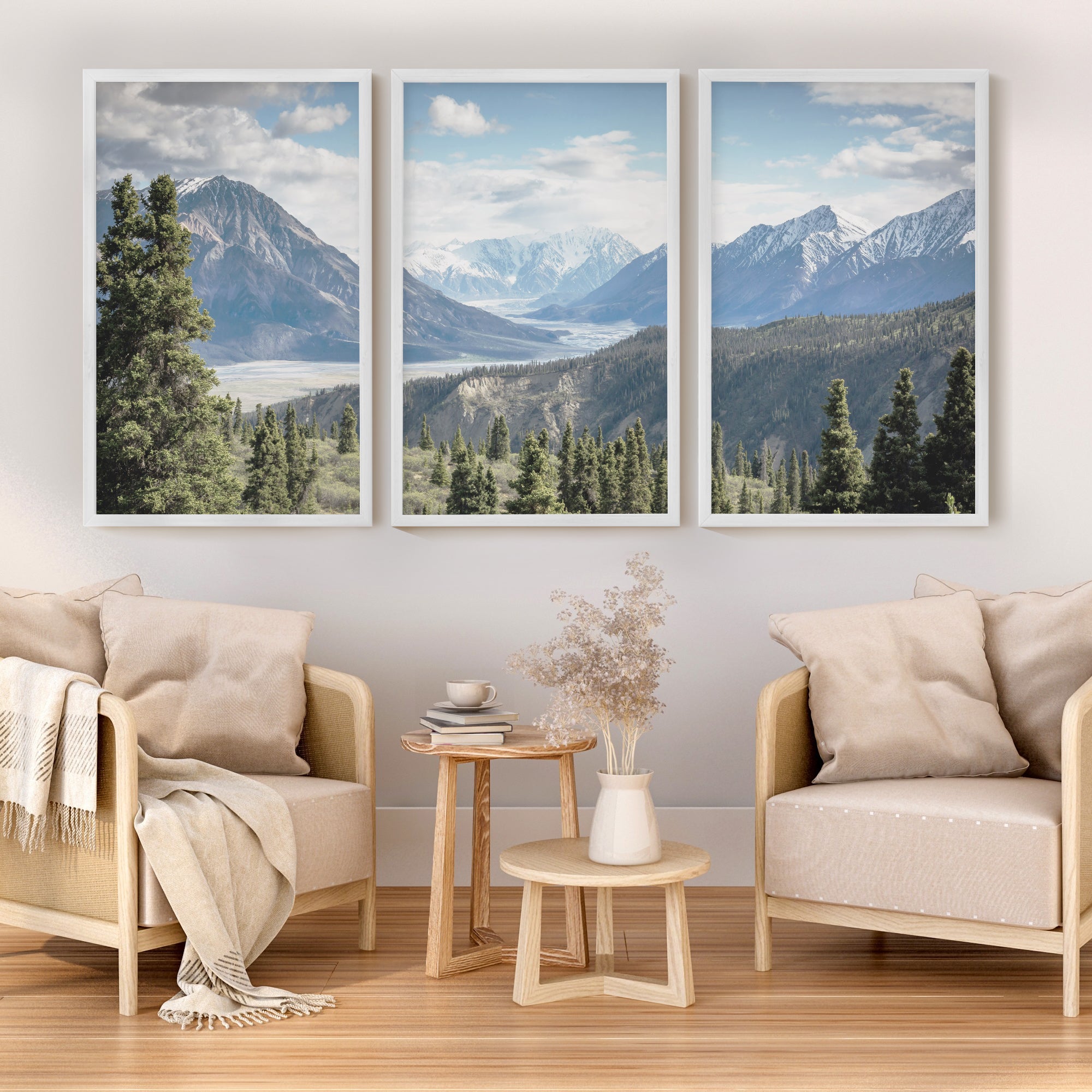 Kluane National Park Wilderness Nature Triptych. Mountains Prints - White Framed Poster No Border - Artworksets
