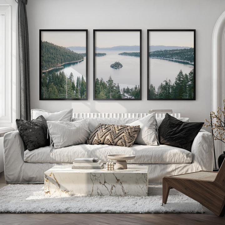 Lake Tahoe Sierra Nevada – 3 Piece Wall Art Set - Black Framed Poster No Border - Artworksets
