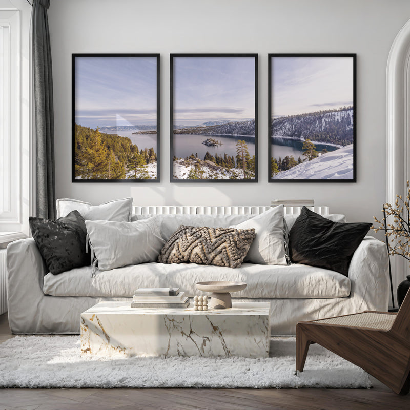 Lake Tahoe, Sierra Nevada – Mountain Painting Wall Art Prints - Black Framed Poster No Border - Artworksets