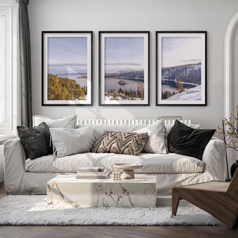 Lake Tahoe, Sierra Nevada – Mountain Painting Wall Art Prints - Black Framed Poster with White Border - Artworksets