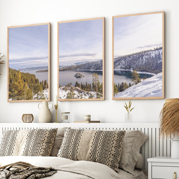 Lake Tahoe, Sierra Nevada – Mountain Painting Wall Art Prints - Natural Wood Framed Poster No Border - Artworksets