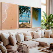 Large Coastal Art – Footprints & Palm Beach Trio - Natural Wood Framed Poster No Border - Artworksets