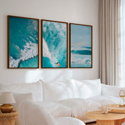 Large Coastal Wall Decor – Ocean Wave Print Set (3 Pieces) - Dark Brown Framed Poster No Border - Artworksets