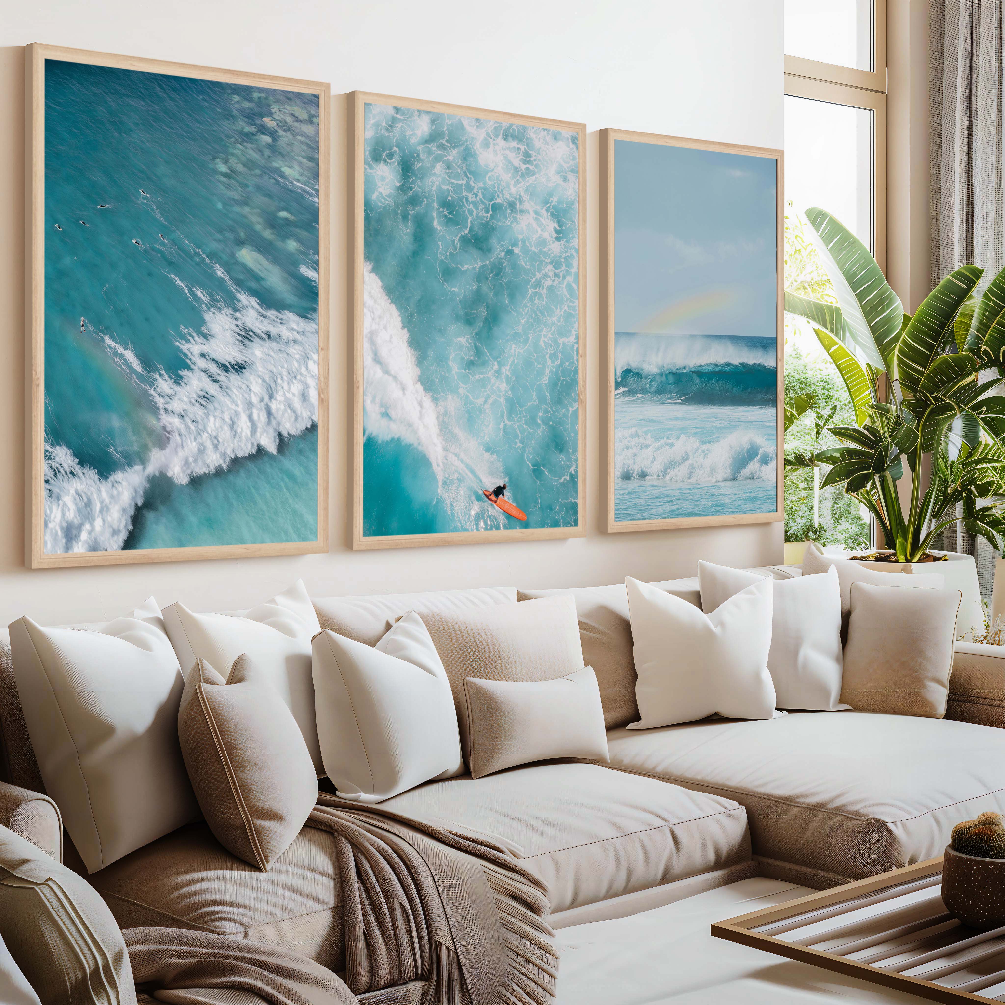 Large Coastal Wall Decor – Aerial Ocean Wave Prints Trio – Artworksets