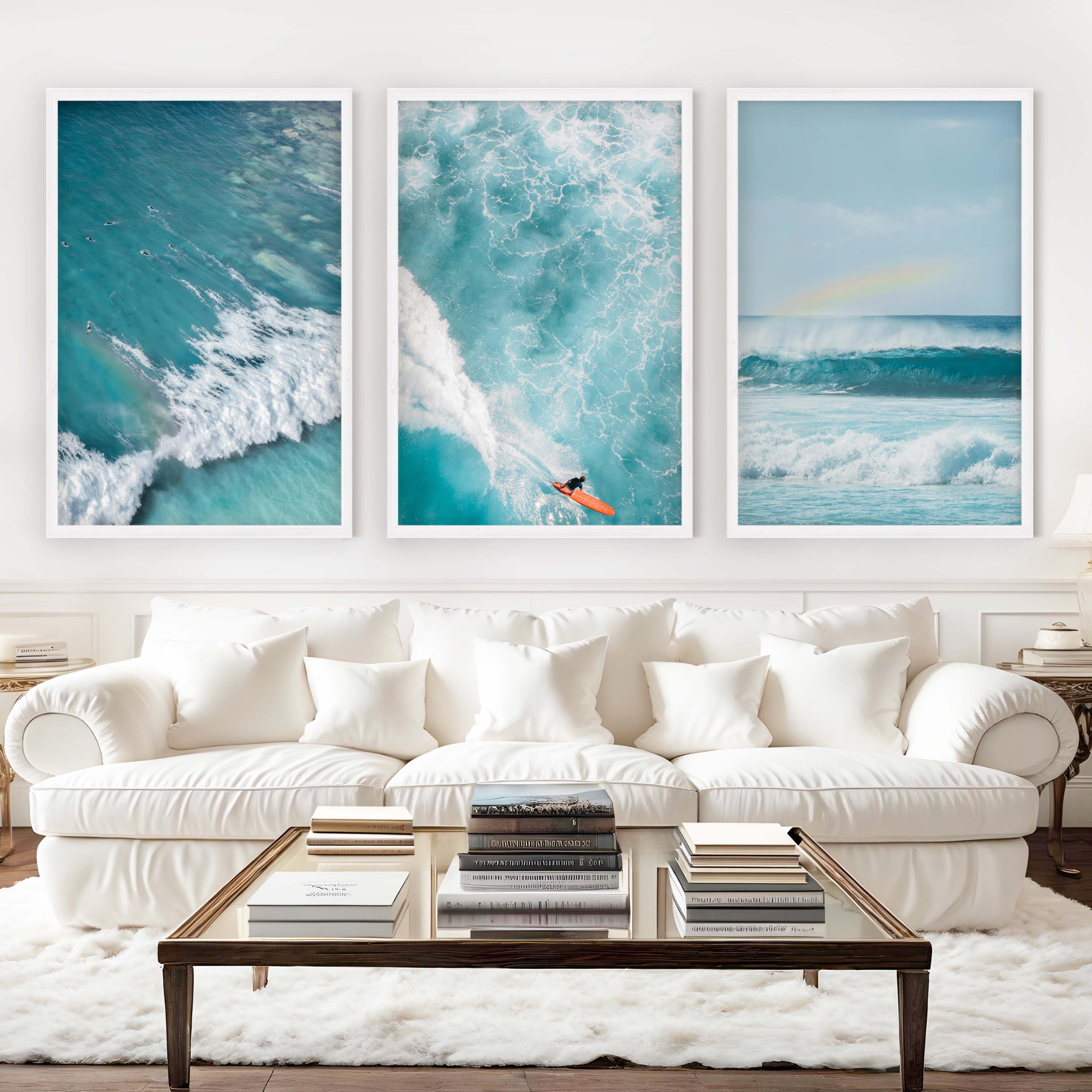 Large Coastal Wall Decor – Aerial Ocean Wave Prints Trio – Artworksets