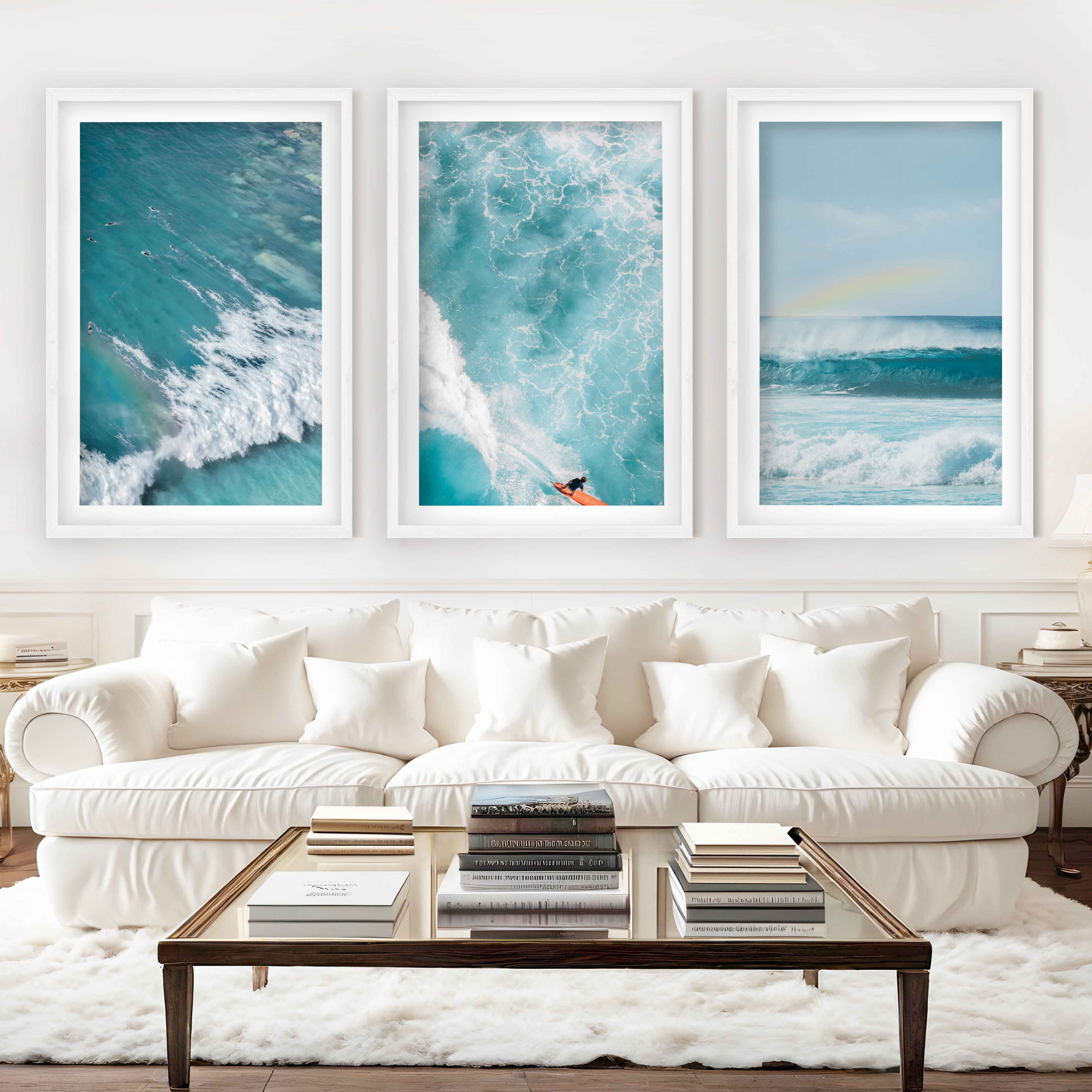 Large Coastal Wall Decor – Aerial Ocean Wave Prints Trio – Artworksets