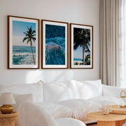 Large Vertical Coastal Wall Art – Palm Trees & Ocean Breeze - Dark Brown Framed Poster with White Border - Artworksets