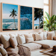 Large Vertical Coastal Wall Art – Palm Trees & Ocean Breeze - Natural Wood Framed Poster No Border - Artworksets